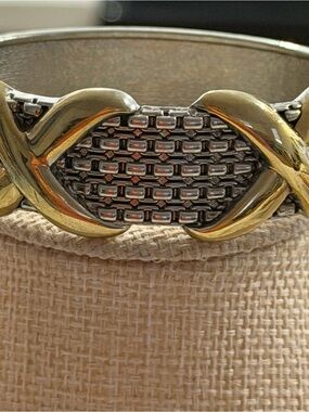 Gold and Silver Two-Tone Chain-Link Bangle Bracelet
